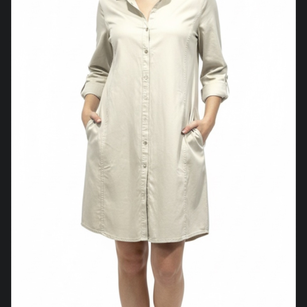J. Jill Missy kakhi long sleeve roll tab shirt dress size 12 - Picture 11 of 11